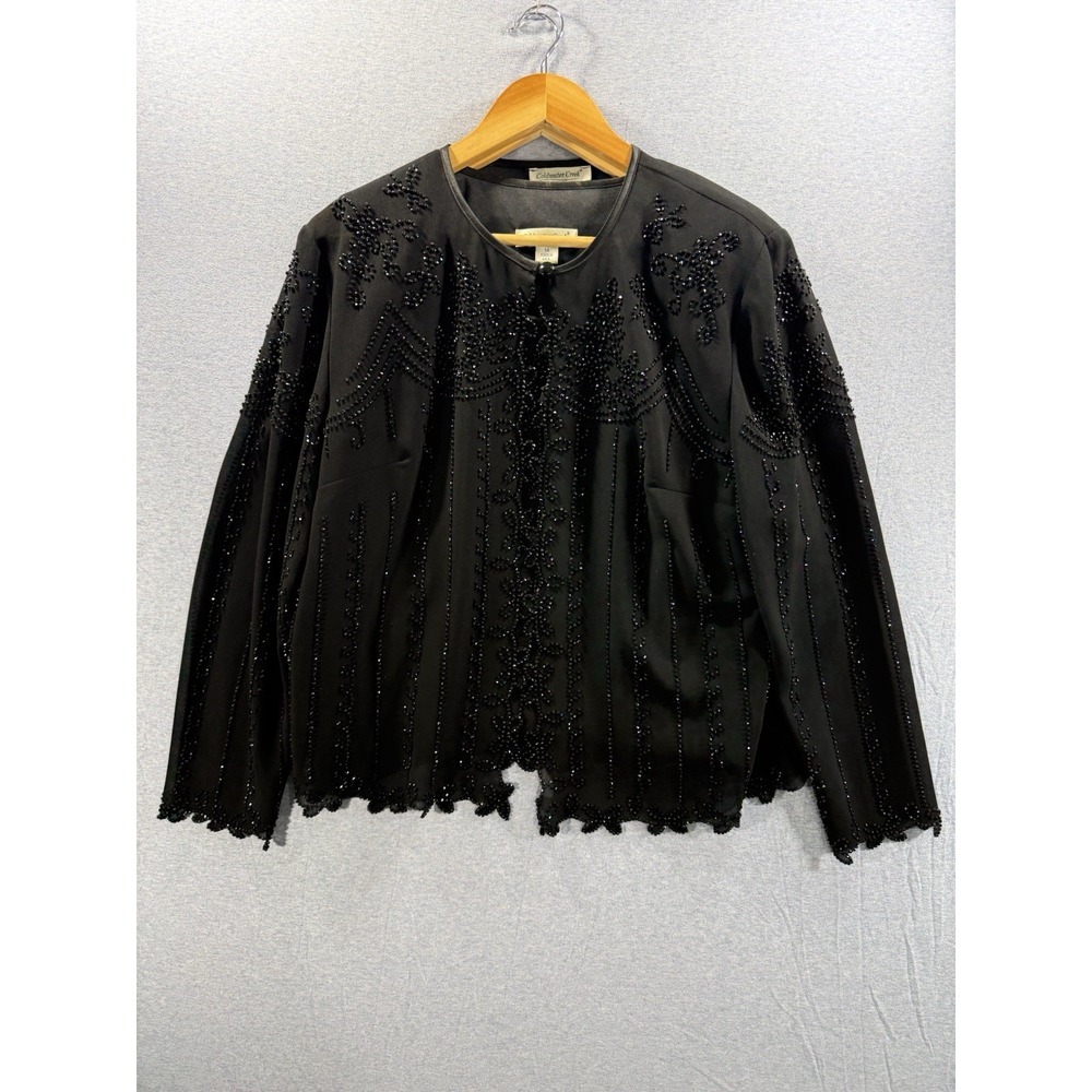 Vtg Coldwater Creek Black Beaded 2 Pc Jacket & Shell Set Women's Size 14 USA
